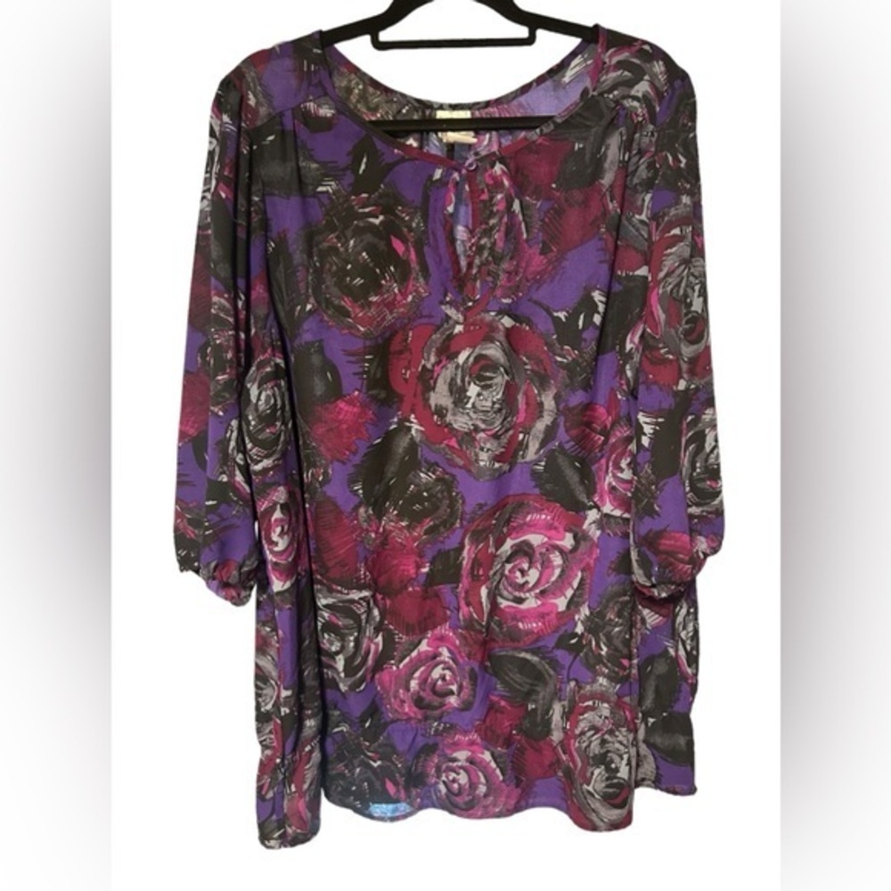 Just My Size Floral Sheer Key hole Peplum Blouse Top 4X 26w/28w